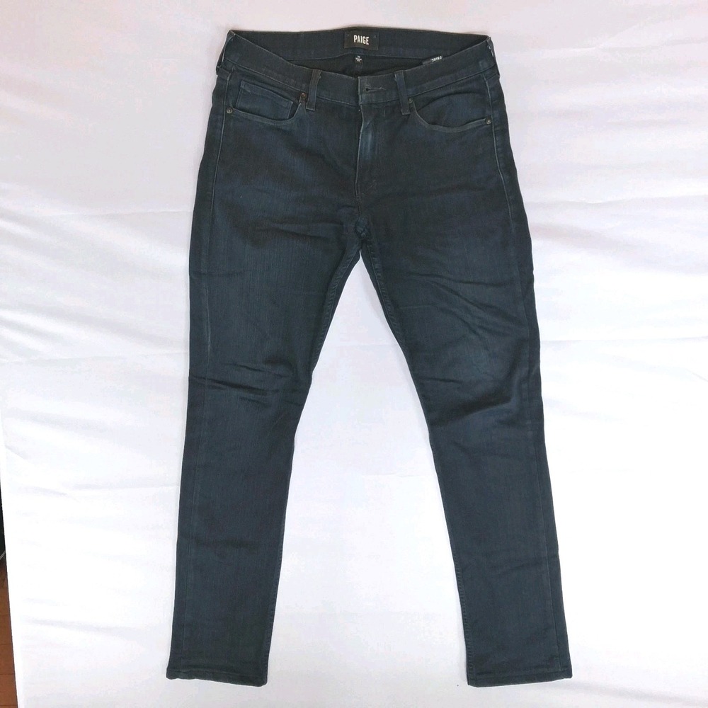 PAIGE Jeans Mens Size 36 Lennox Slim Tapered Dark Wash Black Blue Stretch Denim